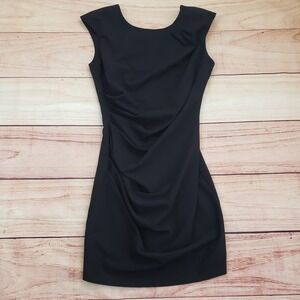 Mona Leah Dress Womens Medium Black Mini Cocktail Ruched Bodycon‎ Party Ladies
